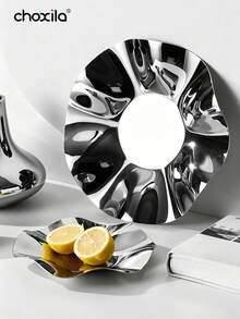 choxila 1 pièce Plateau décoratif en acier inoxydable avec design de feuille de lotus, plat de rangement incurvé en forme de pétale pour collations et bijoux, plateau de rangement multifonctionnel pour la décoration du salon et l'usage quotidien à la maison - Plateau - Voir 5