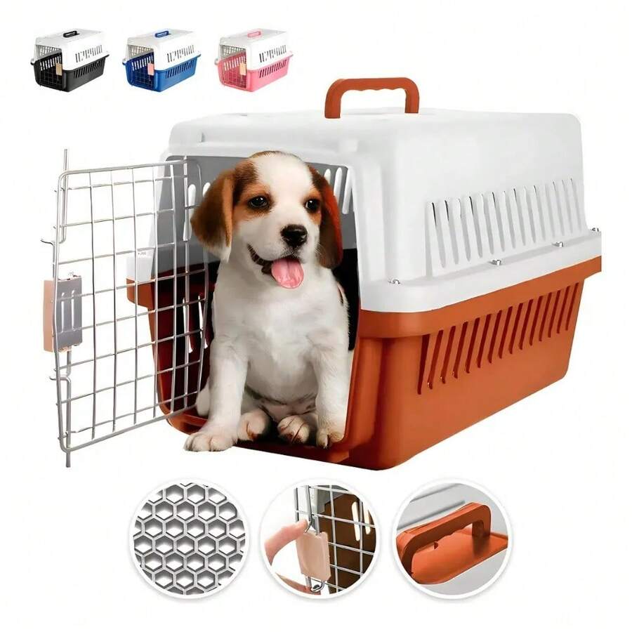 Portable Pet Carrier Cage For Dogs, Cats, Rabbits - Brown - View 1
