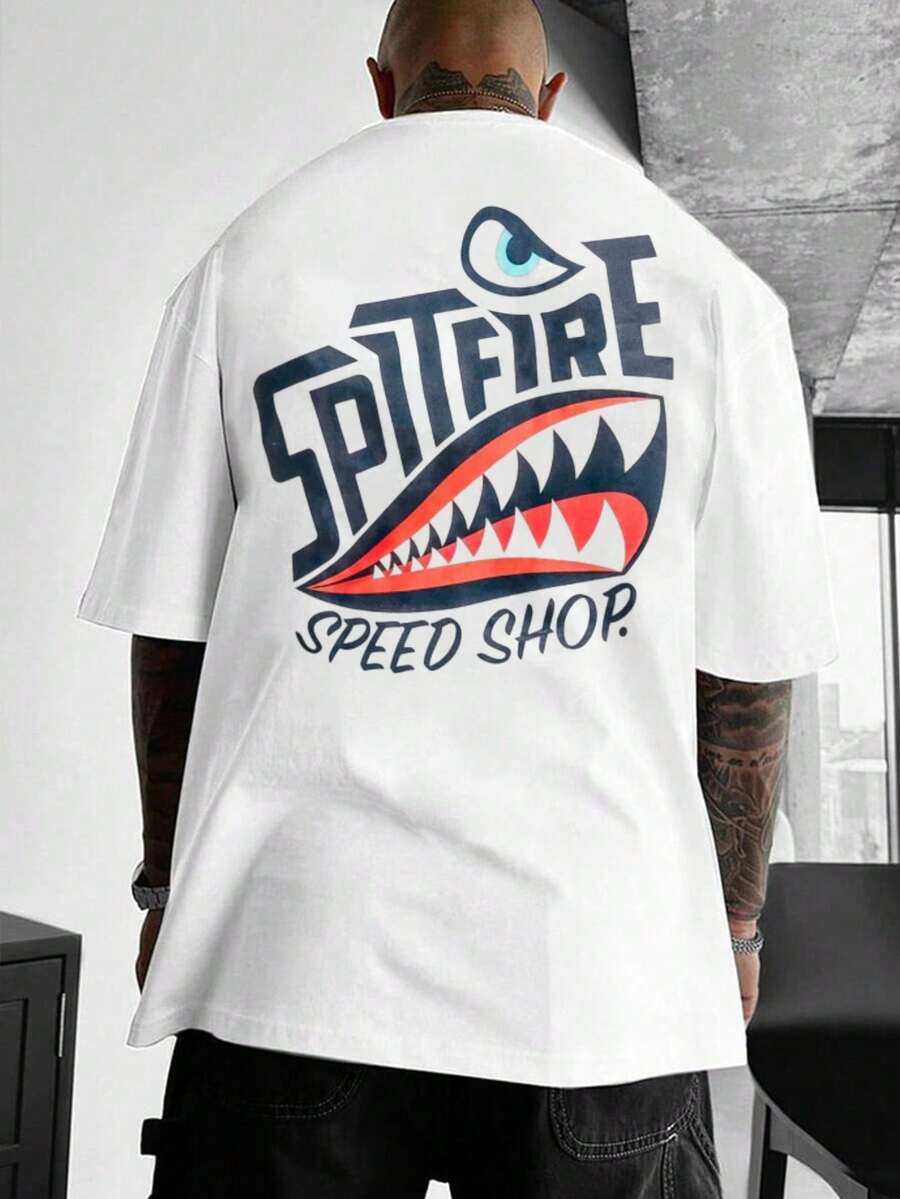 -Men's Graphic Shirt, Spitfire, Skateboard Flame Design | Fabric: 100% Pure Cotton | Basic Shirt | Y2K Style | Fun Crew Neck Shirt, Soft And Breathabl