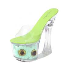 Floral-Filled Platform Sandals - Chic Transparent High-Heel Mules Available In Vibrant Multi-Colors For Summer Vacation & Kawaii Style - Red - View 6