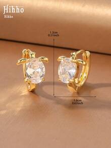 Hihho 1 Pair European And American Creative Ocean Animal Turtle Zirconia Earrings, Exquisite Small Personalized Elegant Girls Fashion Versatile Ear Jewelry Suitable For Daily, Vacation, Beach, Party, Outing, Gift For Friends - Turtle Earrings - View 7