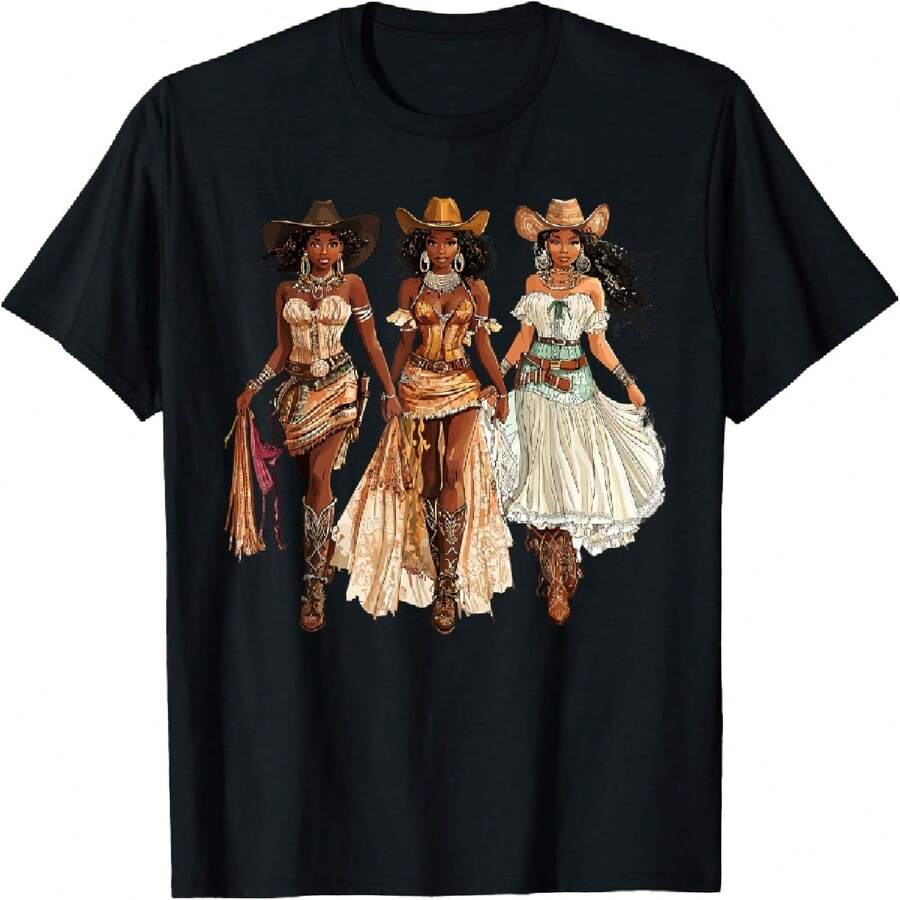 Black African American Cowgirl Western Country Texas Rodeo T-Shirt(1) - Black - View 1