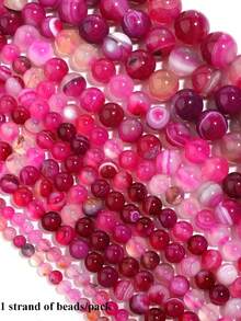 1 Strand 4/6/8/10mm Rose Red Stripes Agates Beads Natural Stone Beads Round Loose Beads For Jewelry Making DIY Bracelet Necklace - Multicolor - View 1