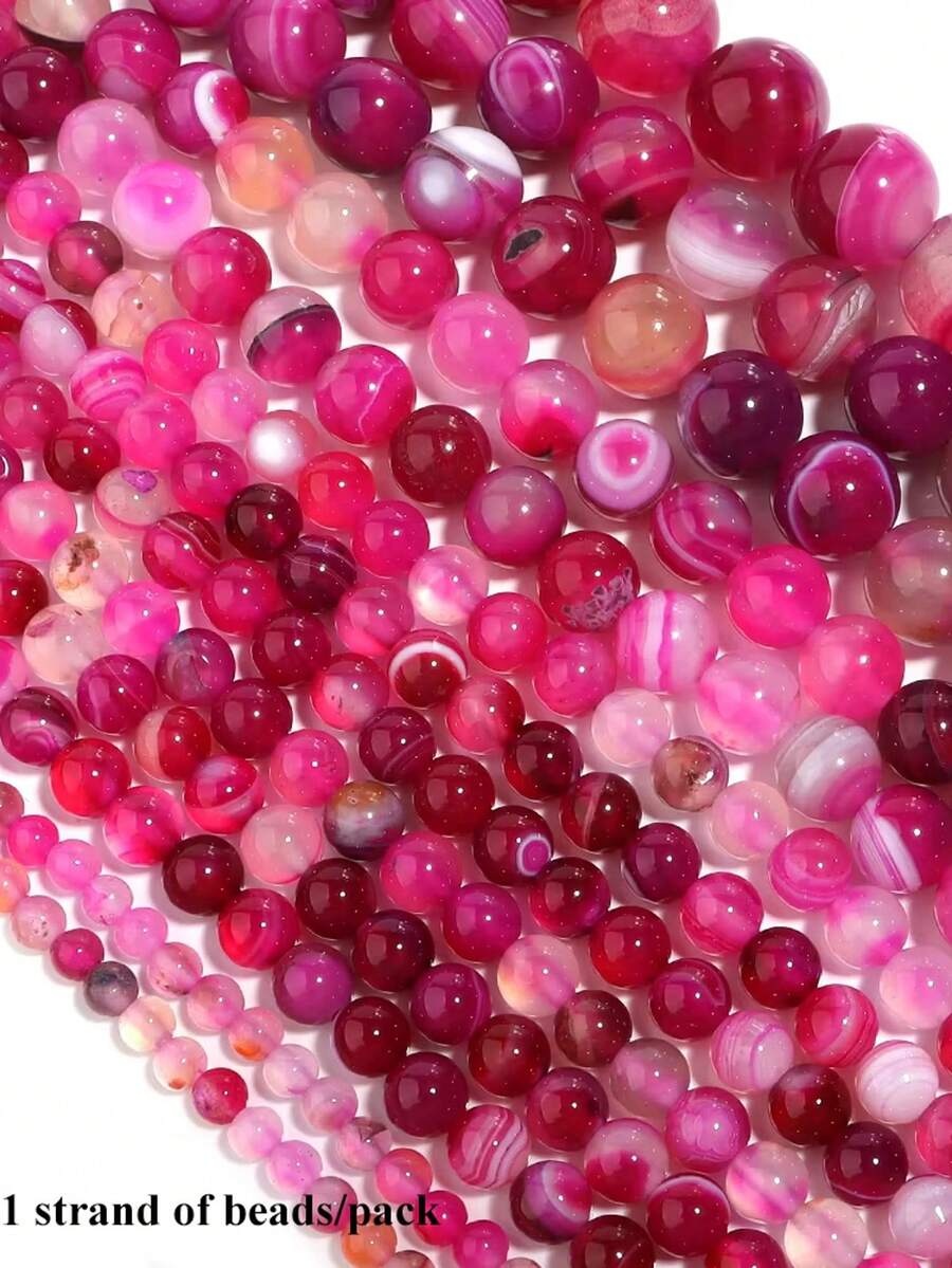 1 Strand 4/6/8/10mm Rose Red Stripes Agates Beads Natural Stone Beads Round Loose Beads For Jewelry Making DIY Bracelet Necklace - Multicolor - View 1