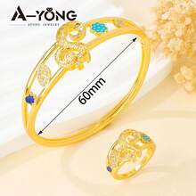 Arabian Bridal Wedding Jewelry Set 21K Gold Plated Geometric Lucky Bracelet & Ring, Middle Eastern Women's Festival Party Jewelry Gift - Lucky Jewelry - View 27