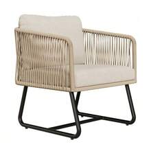 Garden Lounge Set With Galvanized Iron Frame, Grey Rope Garden Furniture, Adjustable Feet, Smooth Glass Tabletop, 5-Piece Set, Including All Seat And Back Cushions. - Beige - View 10