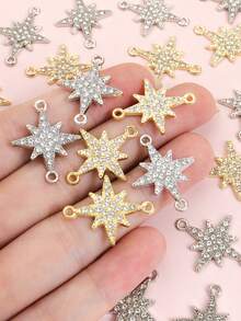 10pcs Light Luxury Rhinestone Inlay Shiny Eight-Pointed Star Connectors Fashion Necklace Bracelet Earrings Keychain DIY Double Rings Starburst Pendant - Eight-pointed Star - View 5