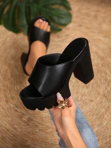 SHIHUA 1 Pair Sexy PU Leather Chunky Heel Open Toe Casual High Heel Sandals Slippers For Outdoor Spring Summer - Black - View 1