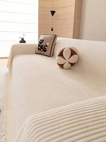 1 buah Sarung Sofa Chenille Bergaris Warna Polos, Gaya Minimalis Klasik, Tahan Gores, Tahan Aus, Ramah Hewan Peliharaan, Pelindung Sofa Sepanjang Musim, Cocok Untuk Kamar Tidur, Ruang Tamu, Ruang Belajar, Kantor, Dapat Dicuci dengan Mesin - Krem - View 4