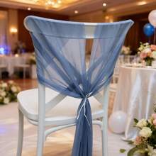 10 Pieces Wedding Tulle Sashes For ​Decoration Ribbon Chair Back Rectangular Cheesecloth Rustic Photography Props Decoration Elegant Anniversary Dinner Graduation Party Barbecue Ceremony Reception - Dusty Blue - View 2