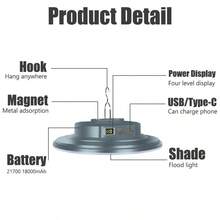 可充電 LED 露營燈，ABS 機身，磨砂金屬燈頭，拋光燈頭，楔形底座，按鈕控制，USB 充電。適合露營、帳篷、緊急使用和夜市。 - 多色 - 查看 5