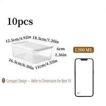 10pcs 40.58oz Stackable Refrigerator Storage Containers, Plastic Freezer Food Storage Boxes With Flip Lid, Reusable Multi-Functional Airtight Lunch Boxes, Suitable For Meat, Fruit, Vegetables, Microwave - Multicolor - View 4