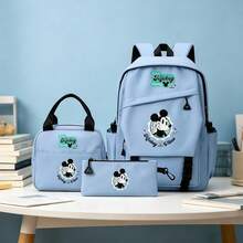 Disney Mickey Mouse 3PCS Backpack Set, "It's A Mickey Thing" Printed Casual School Backpack Combo With Tote Bag & Pencil Pouch For Students - Blue - View 3