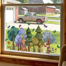 Cartoon Animal Forest Static Window Clings, Double-Sided Visible & Reusable, For Home, Kids Room & Kindergarten Decor - Multicolor - View 7