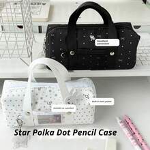 1pc Star Polka Dot Bowknot Handheld Pencil Case, Large Capacity Student Stationery Storage Bag, Essential For New Semester, Durable Fabric, Waterproof And Stain-Resistant, Sweet And Exquisite Star Polka Dot With Bowknot Design, Convenient Handheld Design,Back To School - A - View 2