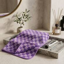 1pc 34cm*74cm/Bath Towel 70cm*140cm/2pcs (34cm*74cm+70cm*140cm) Coral Fleece Checkerboard Pattern Thickened Super Absorbent Non-Shedding Soft Skin-Friendly Hanging Outdoor Fitness Home Face Body Bath Wrap Ideal Bathroom Towel - Purple - View 7