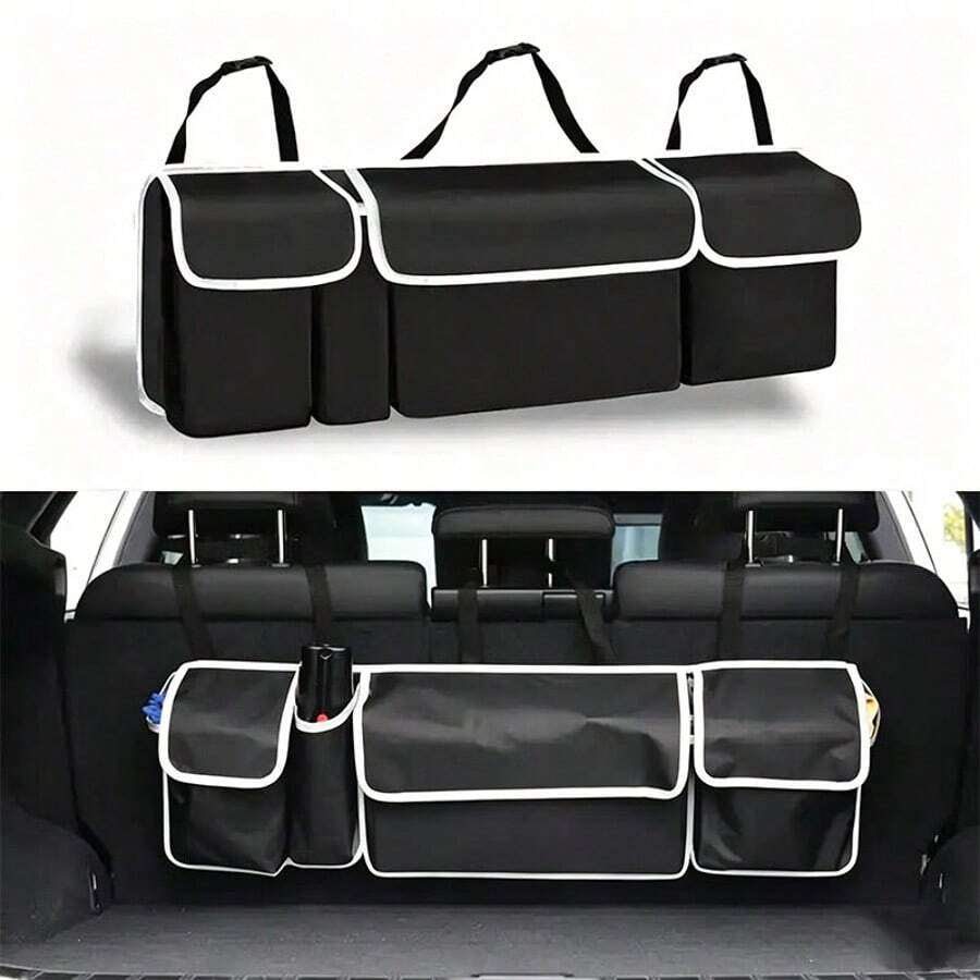 Car Trunk Organizer Bag With 4 Pockets, Multifunctional Car Trunk Storage Bag, Back Seat Organizer Bag With 3 Adjustable Straps