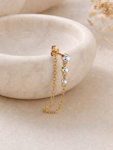 1pc Women's Tassel 925 Sterling Silver Stud Earrings, Classic Cartilage/Helix/Tragus Studs, Flat Back, Suitable For Daily Wear And Parties, Exquisite Jewelry - Gold - View 5