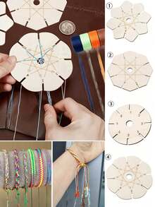 4pcs Set Woven Flower Shaped Wooden Disc Bracelet Weaving Tools, Suitable For Friendship Bracelet Making, Woven Combination Rope Weaving, DIY Jewelry Making, Handmade Crafts, Lightweight Weaving Auxiliary Tools, Jewelry Making Tools - Multicolor - View 2