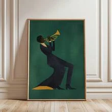 1 pezzo cartellone su tela con cornice/senza cornice verde scuro Jazz Moda Africana Stampa artistica minimalista Musica Africana per decorazione ingresso corridoio, adatto per appartamento, soggiorno, camera da letto decorazione casa moderna - B - Visualizzare 4