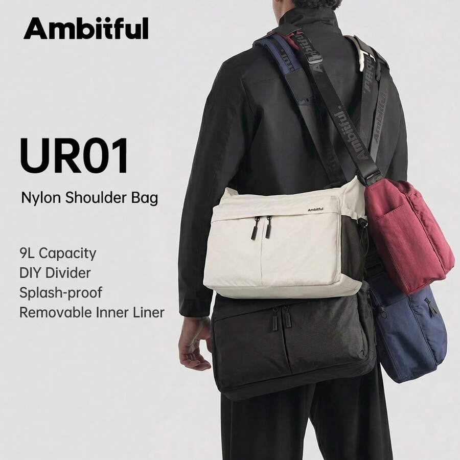Ambitful UR01 尼龍肩背包，9L 可拆卸內襯斜跨胸包，附 DIY 分隔層，防水相機包，適合攝影師、日常通勤與戶外旅行