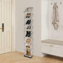 HaroldDol Set of Freistehend Grau Schuh Rack, 11.02x8.27x62.8inches Slim Schuh Organizer, Schmale 8 Ebenen Edelstahl Schuh Rack Für Die Lagerung Von Gegenständen Wie Kinderschuhe, Turnschuhe, Pantoffeln, Wohnungen, Knöchelstiefel Und Hohe Absätze-Geschenk Für Familie, Freunde, Geburtstage, Frühling, Sommer, Muttertag, Freund, Freundin - Übersicht 2
