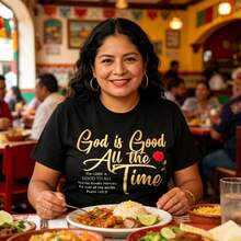 Women's Elegant Pure Cotton Blouse With A Text Print, The Phrase "God Is Always Good", A Casual Round Neck T-Shirt Suitable For Summer Outings, Women's Shirts - 黑色 - 查看 2