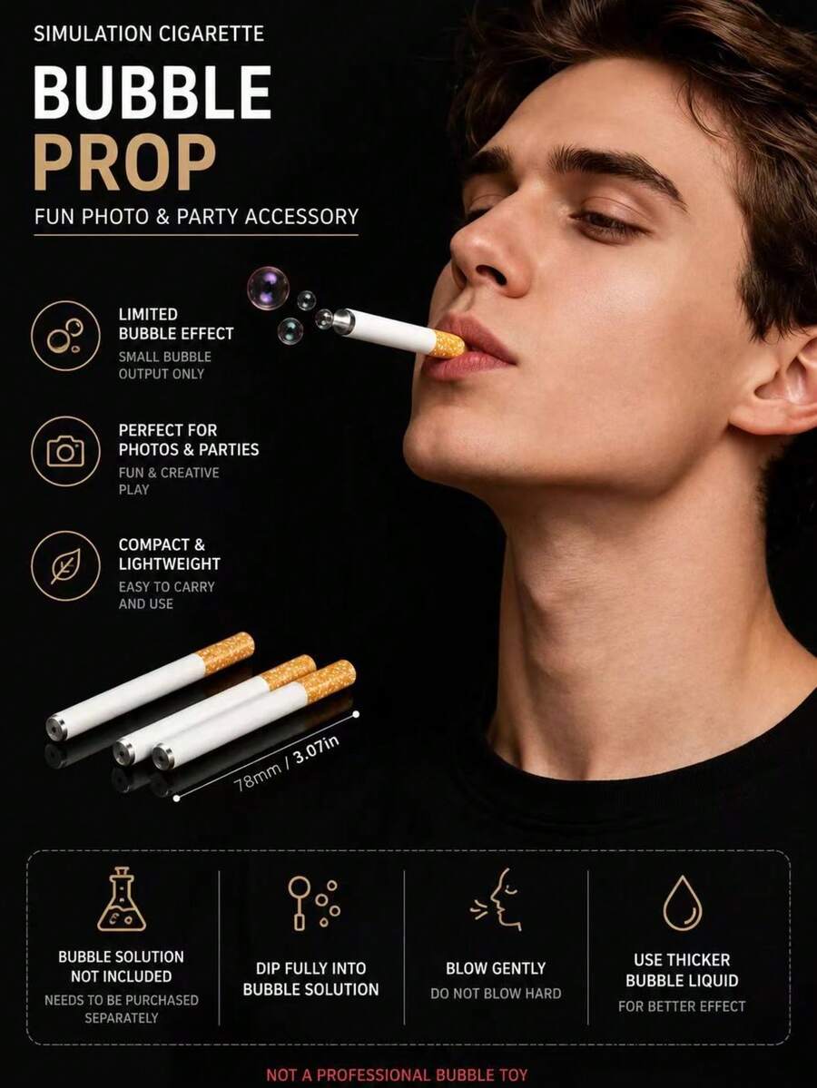 Prank Creative Cigarette Bubble Wand (Bubble Solution Not Included)- Mini Bubble Stick, Handheld Bubble Pipe, Creative Cigarette-Shaped Bubble Pipe Prop, Party Atmosphere Creating Tool,Party Bag Filler,Halloween Party Supplies,Christmas Gifts - Multicolor - View 1