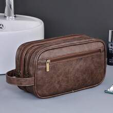 Double Layer PU Leather Travel Makeup Bag, Men's Handheld Multifunctional Storage Bag, Suitable For Travel - Multicolor - View 13