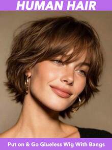 Peruca Curta Pixie Marrom Claro, Densidade 180%, Perucas Curtas Soltas Sem Cola Com Franja, Touca de Rede Rosa, Aparência Natural Feita à Máquina, Perucas de Cabelo Curto, Peça de Cabelo Diária, Peça de Cabelo Elegante 4 Polegadas #4 - S4 - Visão 1