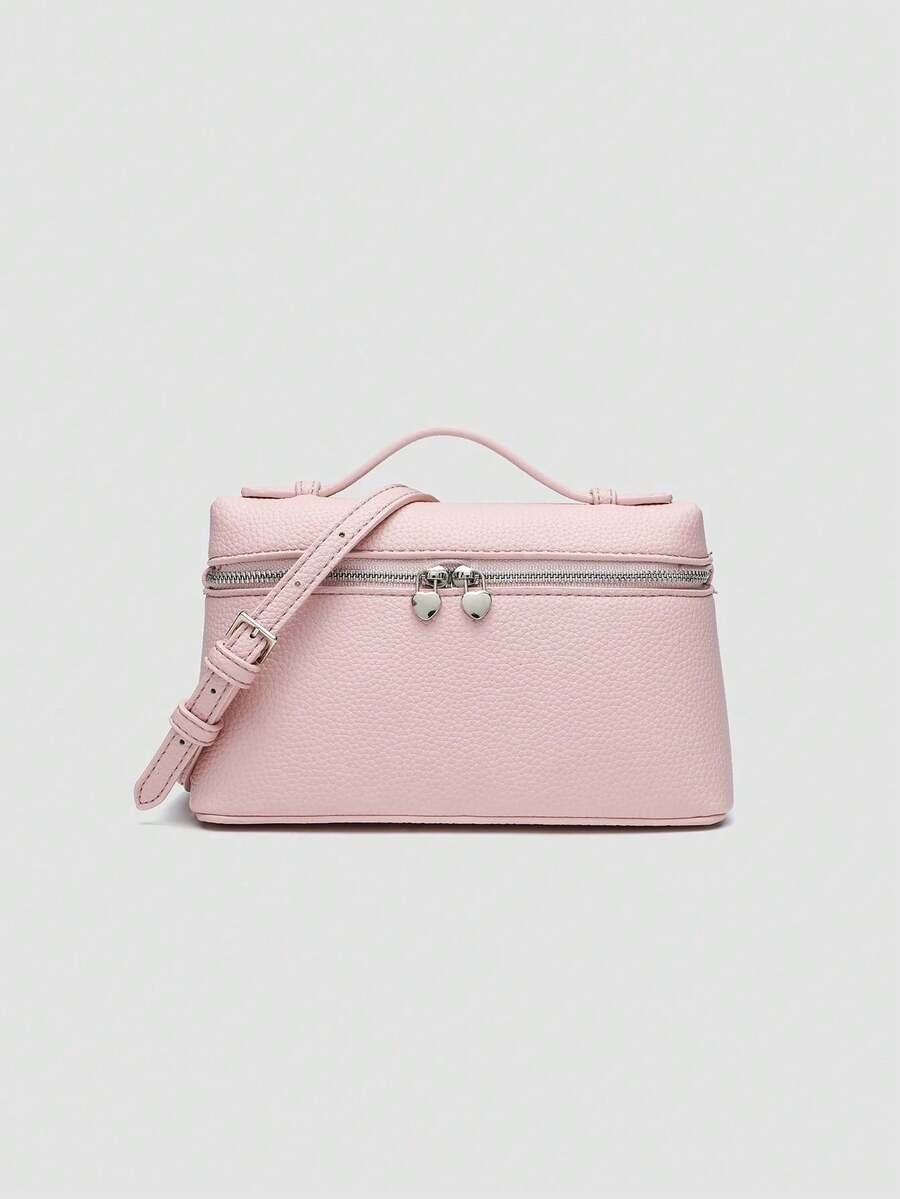 1 pieza Bolso cruzado cuadrado de mujer de unicolor con textura de litchi en PU, adecuado para el atuendo de moda diario de las damas, color rosa - Gris 3 - Ver 1