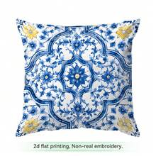 4pcs/1pc Fronha de Almofada em Porcelana Azul e Branca com Padrão Floral de Limão Sem Enchimento, Fronha de Almofada Impressa em Um Lado, Adequada para Sala de Estar, Quarto, Decoração de Casa, Fronha de Almofada para Todas as Estações - Multicolorido - Ver 14