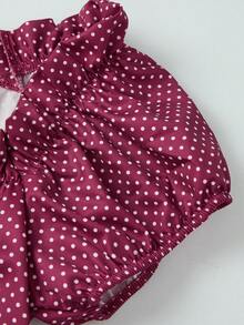Women Summer Blouses Casual Stylish Dotted Pattern Ruffled Trim Slim Fit Shirts Square Neck Bubble Short Sleeve Tops - Morado - Ver 7