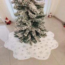 1pc Christmas Tree Skirt Shiny Snowflakes Luxury Plush Tree Decoration Holiday Romantic Decor Xmas Party Home Market Indoor Outdoor - Silver - View 6