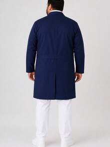Men's Plus Size Gabardine Twin Professional Medical Coat, Sizes G1 To G5, Various Colors - 藏蓝色 - 查看 2