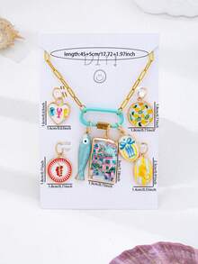 1 Set Customizable DIY Pendant Necklace Set - Detachable Colorful Enamel Pendant With Stainless Steel Chain, DIY Multi-Layer Fashion Jewelry - Multicolor - View 5