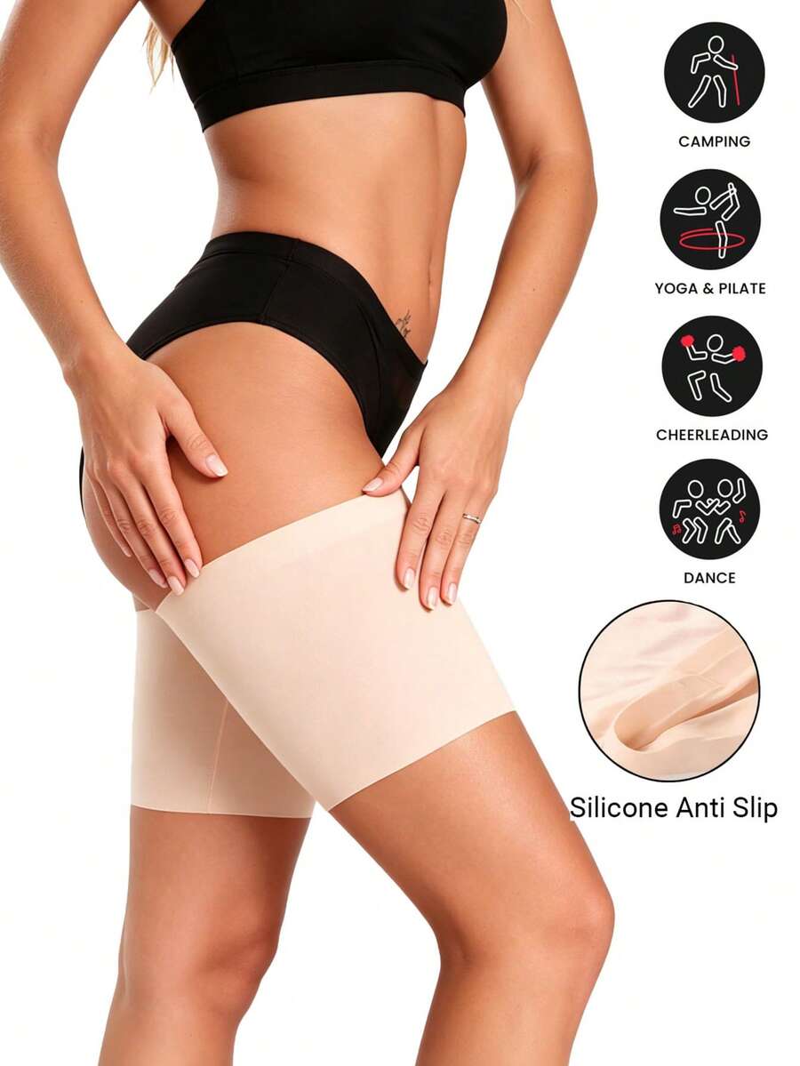 1 Pair Anti-Chafing Thigh Bands, Silicone Anti-Slip Thigh Guards, Breathable Seamless Thigh Sleeves For Women, Elastic Anti-Friction Thigh Protectors, Skin-Friendly No Roll Thigh Bands For Running, Dancing, Cheerleading, Yoga, Hiking, Workout, Please Check Size Before Purchase - Multicolor - View 1