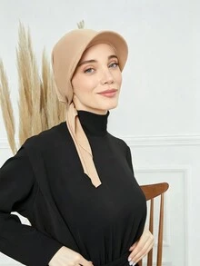 1件女款即穿式一體式素色經典百搭阿拉伯時尚休閒棒球希賈布頭巾帽，適合日常防曬、遮陽、涼爽與防紫外線 - 米色 - 查看 8
