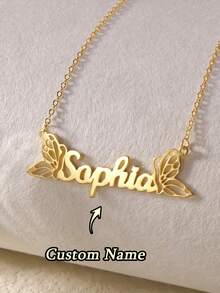 1pc Stainless Steel Customized Butterfly Name Necklace, Personalized Fashion Cute Private Nameplate Pendant Necklace, Best Daily Accessory For Women, Women's Jewelry Gift, Customized Name Necklace, Customizable Item, Personalized Gift For Her, Mother's Day Gift, Girlfriend Gift, Birthday Gift, Anniversary Gift - Multicolor 3 - View 2