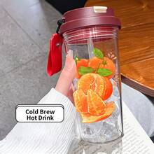 1個/5個 500ml 可愛橘色印花旅行杯附吸管與便攜塑料水瓶，防漏杯，日式可愛水果圖案，適合冰咖啡、冷萃咖啡與夏季日常飲品，水果小禮物驚喜 - 多色-橘子 - 查看 3