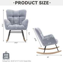 Nursing Rocking Chair, Teddy Glider Chair For Nursery, Comfy Living Room Armchairs With High Backrest For Adults - 灰色 - 查看 2