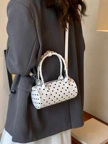 Niche Design With Contrasting Polka Dot Cylindrical Handbag, Fashionable Classic And Simple Dual Handle Shoulder Bag, Suitable For Shopping And Dating - Multicolor - View 4