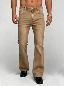 YANGCANREN Celana Jeans Kasual Model Flare untuk Pria - Khaki - View 4