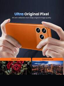 1pc Orange Rhinestone Inlaid Metal Surface Ultra-Thin 9H Tempered Glass Camera Lens Protector, Ultra-Clear Anti-Scratch Anti-Oil Anti-Fingerprint Anti-Dust Full Coverage Anti-Collision Phone Accessory, Compatible With IPhone 17 Pro Max 17 Pro - Orange - View 6