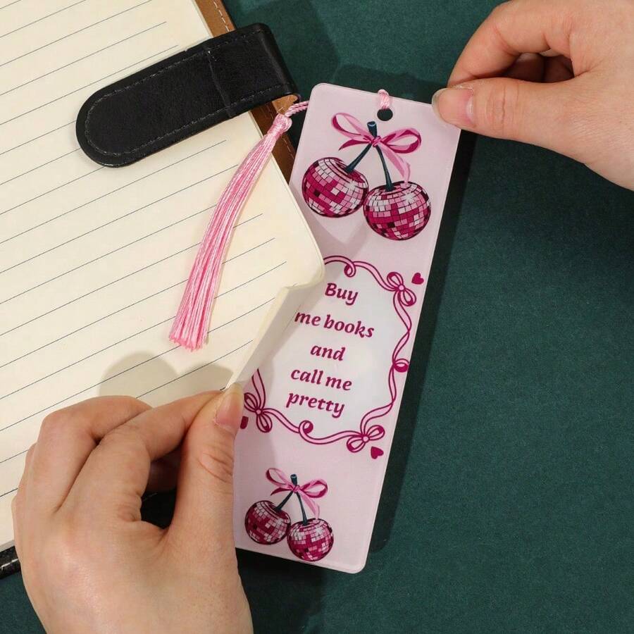Cute Pink Girly Style Creative Design Bookmark, Decorated With Bows, Cherries, And Cocktail Patterns, Perfect As A Gift For Female Reading Enthusiasts, Book Lovers, Friends, And Besties