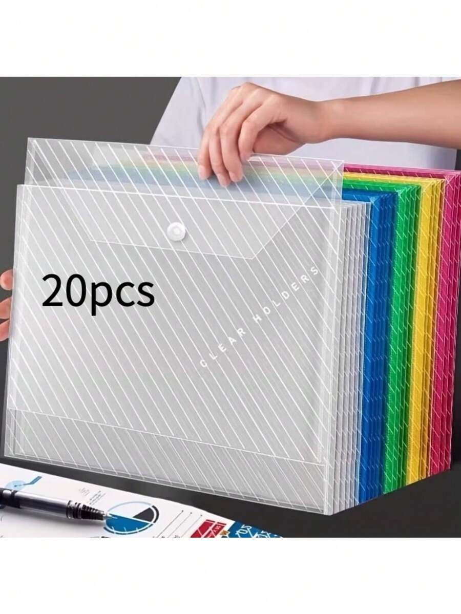 Random Color Transparent File Bags, Multiple Colors - Durable PP Material, Classic Style - Perfect For Document And File Organization,Back To School Season - Multicolor - View 1