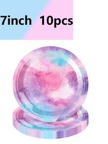 10 piezas de suministros para fiesta con tema de cielo estrellado de neón, platos arcoíris, vasos de papel, suministros para fiesta de cumpleaños, artículos esenciales para camping y viajes - Multicolor - Ver 8