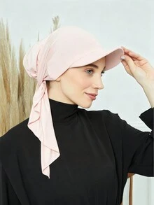 1件女款即穿式一體化素色經典百搭阿拉伯時尚休閒棒球希賈布頭巾帽，適合日常防曬、遮陽、涼感與防紫外線 - 淺粉色 - 查看 5