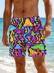 Short de Bain Homme 3D Colorful Psychedelic Mushrooms Pattern Confortable Respirant Été Plage Look Attrayant Idéal pour Vacances - Multicolore - Voir 3