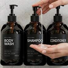 3pcs/2pcs Bathroom Dispenser Bottle Set, Shampoo Body Wash Liquid Soap Dispenser, Refillable, Farmhouse Hotel Decor Bathroom Accessories, PET Material With Pump Head Press Empty Bottle, Includes Waterproof Labels, Amber Color - Amber - View 2